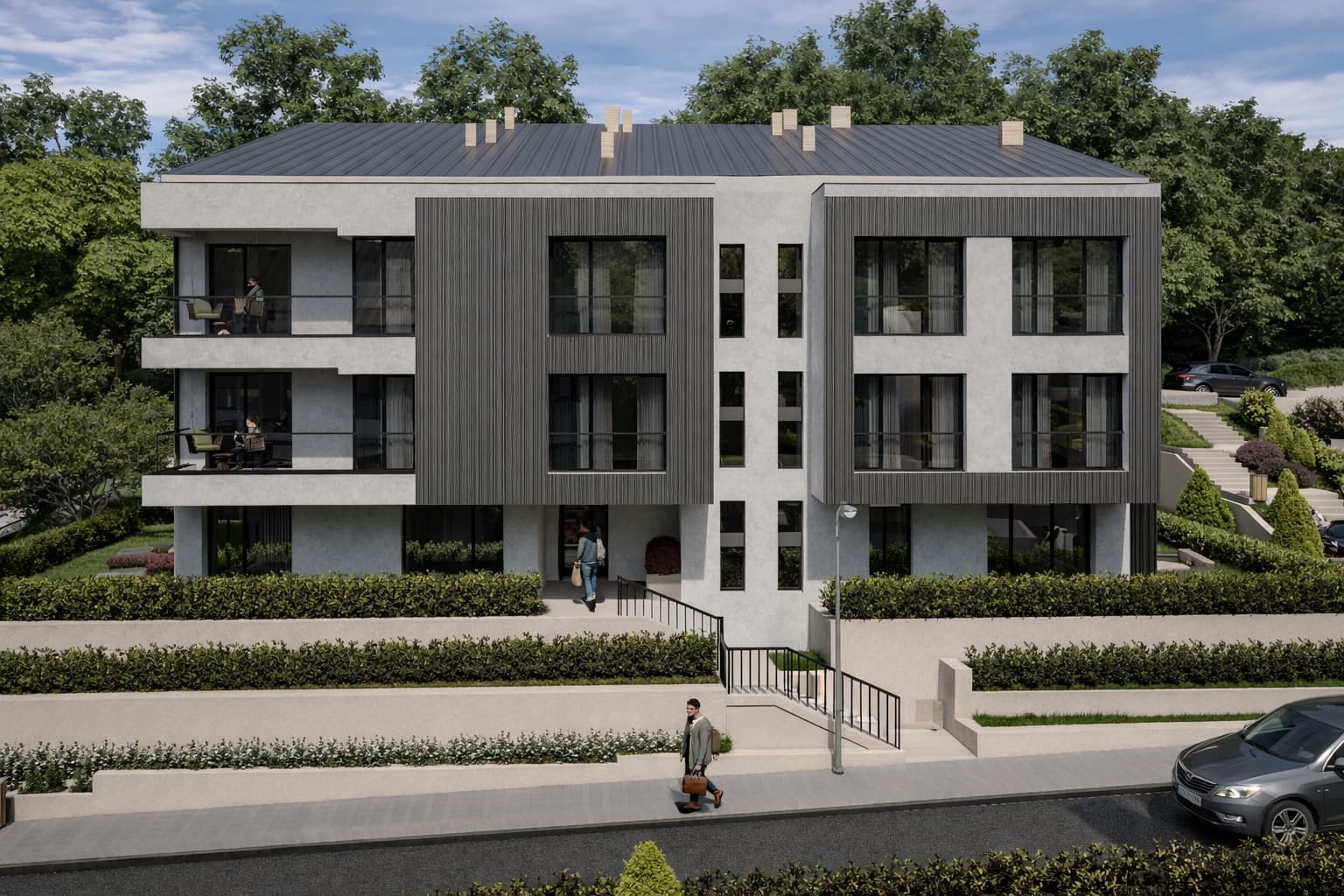 Фасада на жилищна сграда в ALTEA RESIDENCE с дървесни ламели