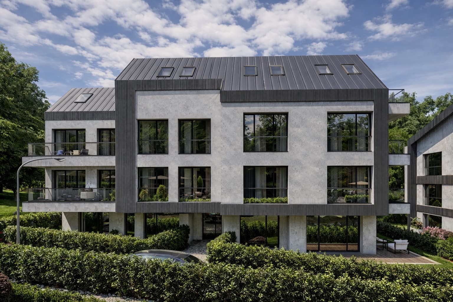 Ъглов изглед към жилищна сграда в ALTEA RESIDENCE с големи прозорци