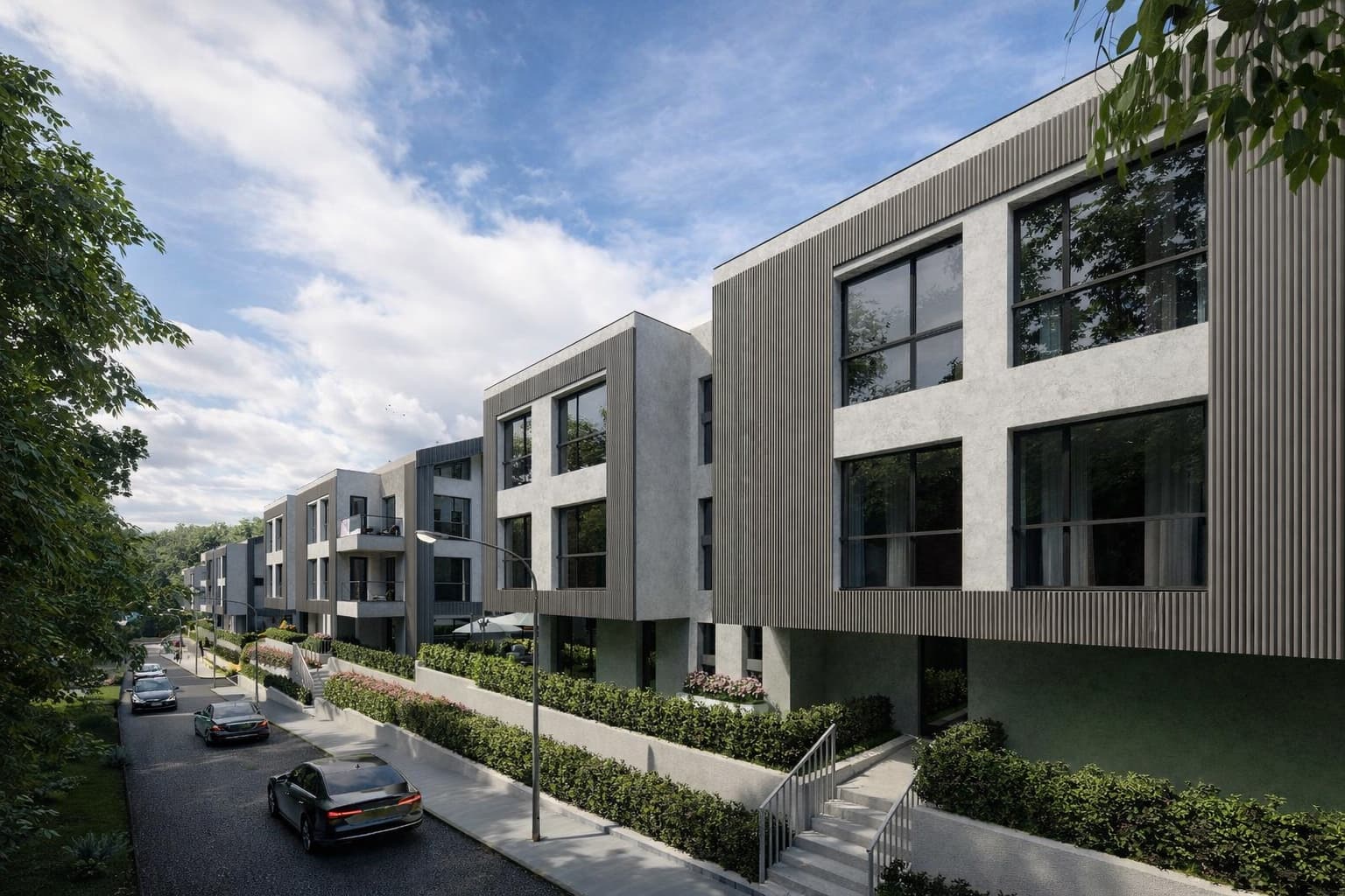 Ъглов изглед към фасада и вход на сграда в ALTEA RESIDENCE