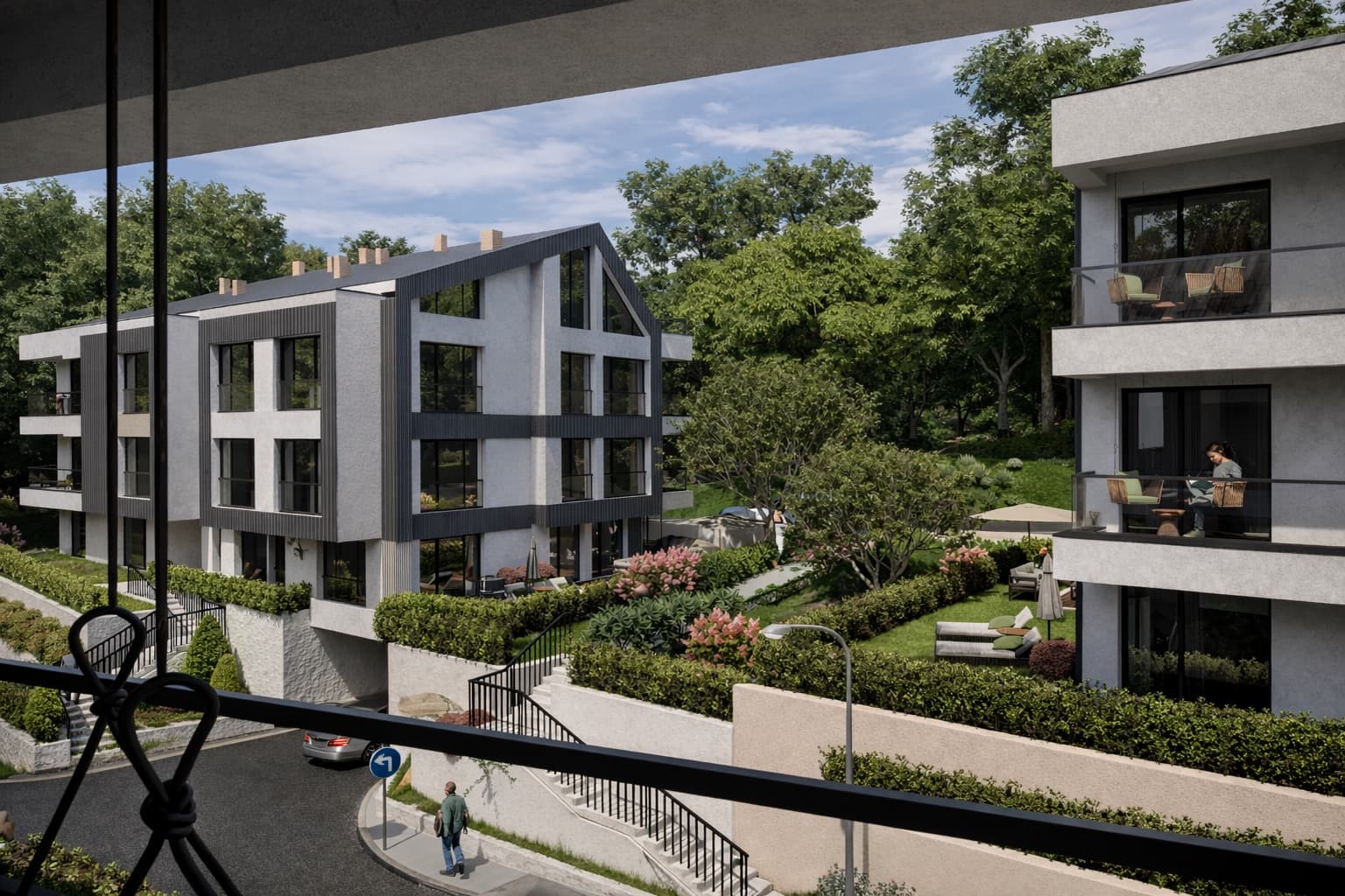Изглед от балкон на ALTEA RESIDENCE към съседна сграда и градината